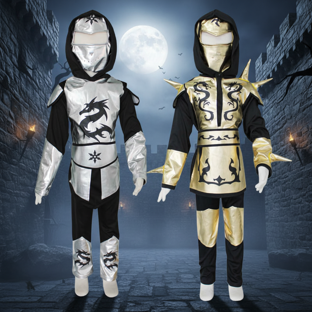 Costumes médiévaux enfant sur fond Halloween